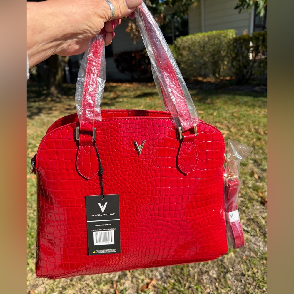 VANESSA WILLIAMS Lush Round Red Crocodile Satchel - Picture 2 of 16